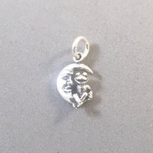 Load image into Gallery viewer, FROG Sitting on the MOON .925 Sterling Silver 3-D Charm Crescent Man in the Moon my02