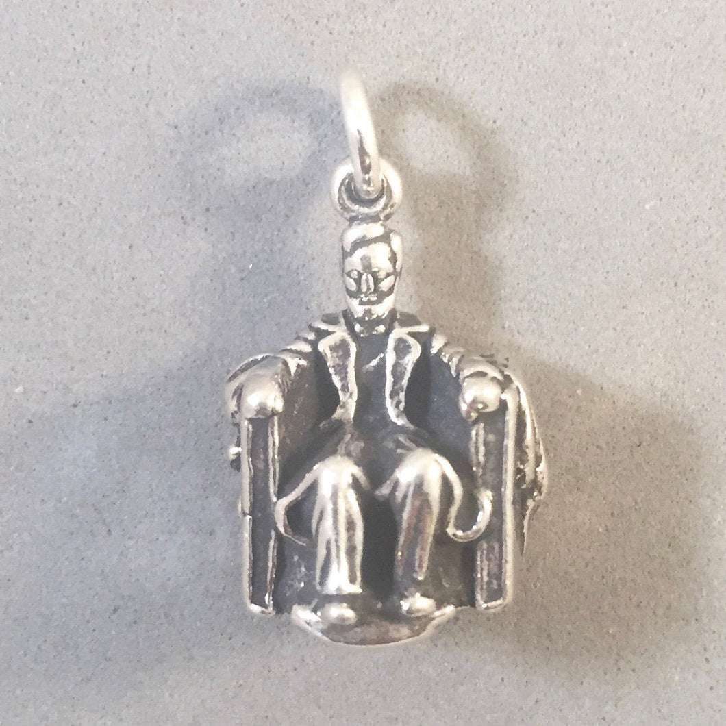 LINCOLN MEMORIAL 3-D Heavy .925 Sterling Silver Charm Pendant Landmark Washington DC Travel pm39