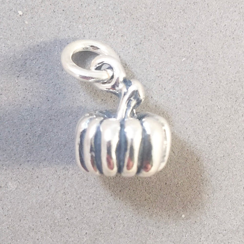 PUMPKIN .925 Sterling Silver 3-D Charm Pendant Halloween Food Kitchen kt25