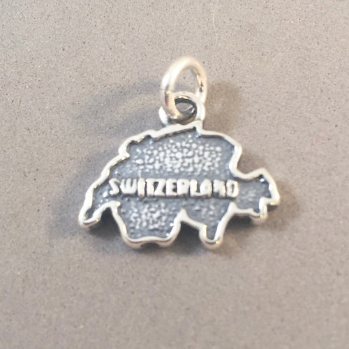 Sale! SWITZERLAND MAP .925 Sterling Silver Charm Pendant Outline Word Europe Country Swiss Alps Zurich Tourist Travel Places SL54V