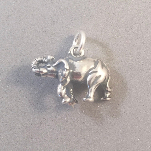 ELEPHANT .925 Sterling Silver 3-D Charm Pendant Detailed Safari Asian African Animal Zoo an68