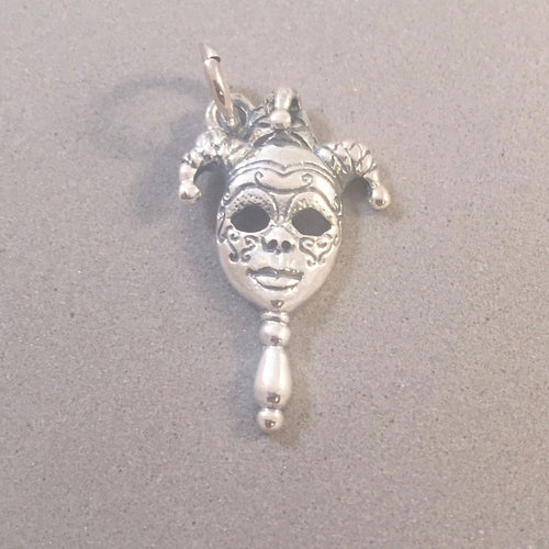 CARNIVAL MASK on Stick .925 Sterling Silver Charm Pendant Masquerade Mardi Gras New Orleans du23