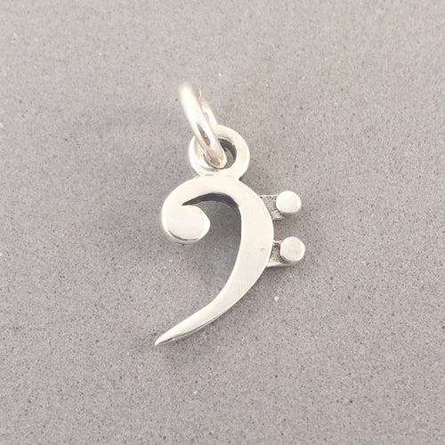 BASS CLEF .925 Sterling Silver 3-D Charm Pendant Sheet Music Score Band HB02