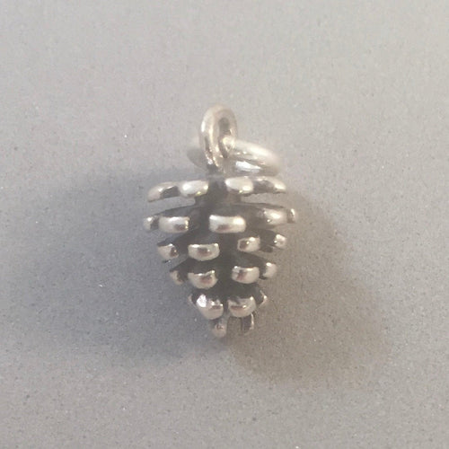 PINE CONE .925 Sterling Silver 3-D Charm Pendant Garden Holiday Christmas Tree Small Pinecone ga40