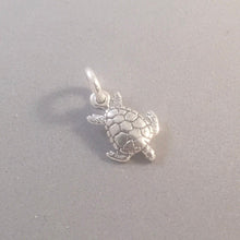 Load image into Gallery viewer, SEA TURTLE Small .925 Sterling Silver 3-D Charm Pendant Beach Ocean Nautical Swimming NT28