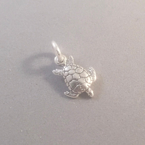 SEA TURTLE Small .925 Sterling Silver 3-D Charm Pendant Beach Ocean Nautical Swimming NT28