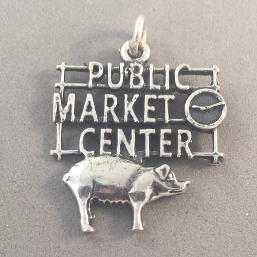 PIKE PLACE Seattle Public Market Center Sign .925 Sterling Silver Charm Pendant Waterfront Pier nw10