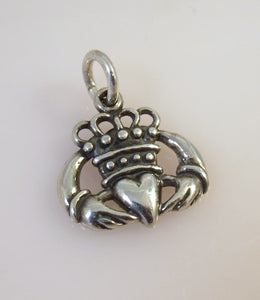 CLADDAGH .925 Sterling Silver Charm Pendant Celtic Galway Ireland Crown Heart Hands TB65