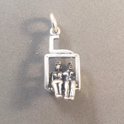 SKI CHAIR LIFT & People .925 Sterling Silver 3-D Charm Pendant Ariel Mountain Skiing Snowboard sp17