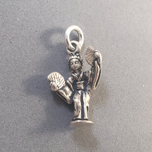 GEISHA .925 Sterling Silver 3-D Charm Pendant Asian Japan Japanese Dancer Lady Girl ta16