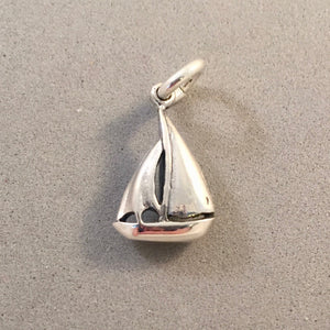 SAILBOAT Small 3-D .925 Sterling Silver Charm Pendant Sailing Boating Boat Ocean nt18