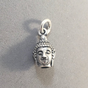 BUDDHA HEAD .925 Sterling Silver 3-D Charm Pendant Wat Temple India Bangkok Thailand Buddhism fa31