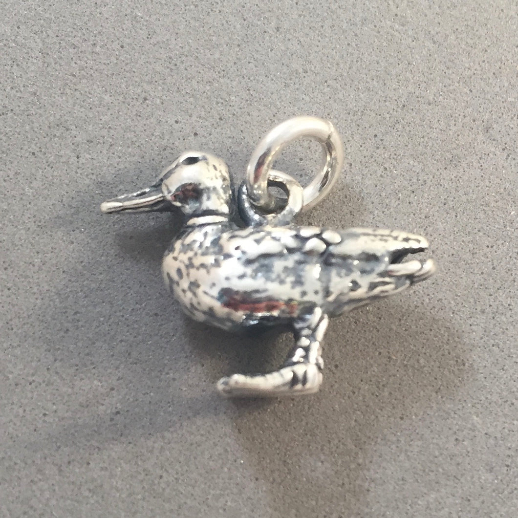 DUCK .925 Sterling silver Charm Pendant Bird Duckling Mallard Waterfowl bi07