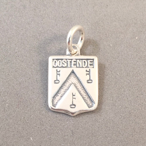 OOSTENDE .925 Sterling Silver Charm Pendant Ostend Belgium Travel Shield Crest Europe td14