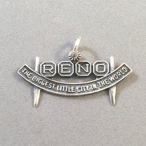 RENO .925 Sterling Silver Charm Pendant Biggest Little City in the World Retro Sign Nevada tw30