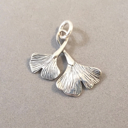 GINGKO LEAVES .925 Sterling Silver Charm Pendant Leaf Tree Plant Garden ga13