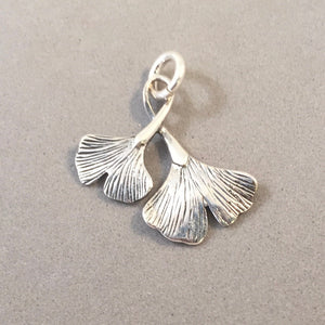 GINGKO LEAVES .925 Sterling Silver Charm Pendant Leaf Tree Plant Garden ga13