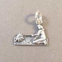 Load image into Gallery viewer, Girl at a CAMPFIRE .925 Sterling Silver Charm Pendant Roasting Marshmallows S&#39;mores Fire Camp hb19