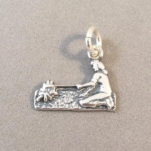 Girl at a CAMPFIRE .925 Sterling Silver Charm Pendant Roasting Marshmallows S'mores Fire Camp hb19