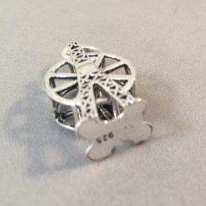 FERRIS WHEEL Spinning .925 Sterling Silver 3-D Moving Charm Pendant Fair Amusement Park Ride hb11