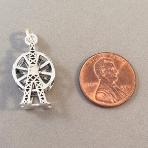 FERRIS WHEEL Spinning .925 Sterling Silver 3-D Moving Charm Pendant Fair Amusement Park Ride hb11