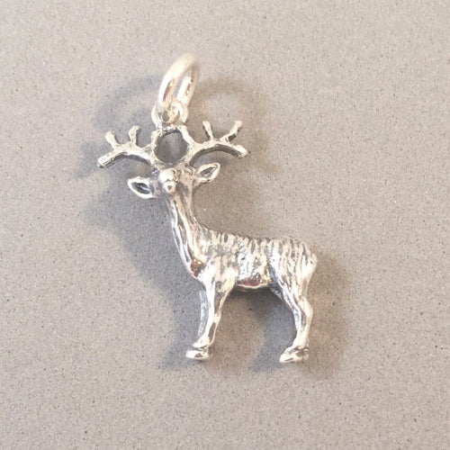 BUCK / DEER .925 Sterling Silver 3-D Charm Pendant Antlers Reindeer Christmas Rudolf an58