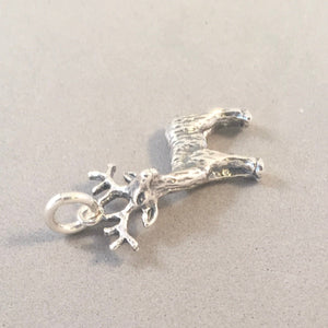 BUCK / DEER .925 Sterling Silver 3-D Charm Pendant Antlers Reindeer Christmas Rudolf an58