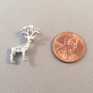 BUCK / DEER .925 Sterling Silver 3-D Charm Pendant Antlers Reindeer Christmas Rudolf an58