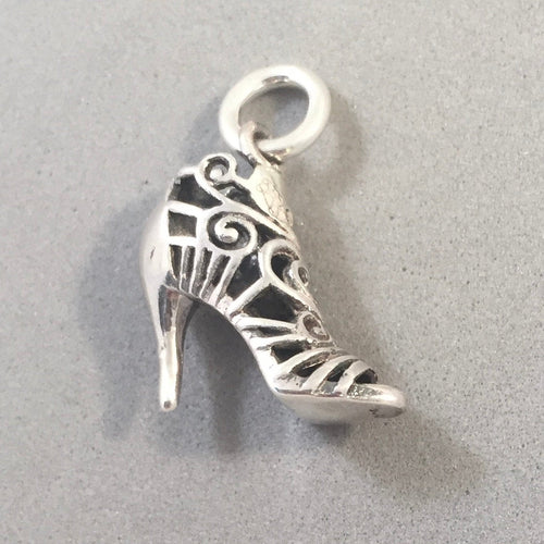 ANKLE BOOT LACE High Heel .925 Sterling Silver 3-D Charm Pendant Pump Tall Stiletto Sandal DU28