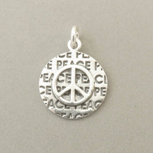 Load image into Gallery viewer, PEACE SIGN on Words Disc .925 Sterling Silver Charm Pendant Medallion Overlay Symbol MY11