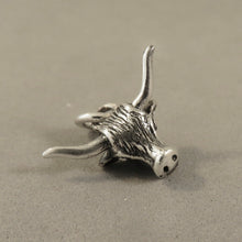 Load image into Gallery viewer, TEXAS LONGHORN .925 Sterling silver 3-D Charm Pendant Steer Head Oxen Cow Bull Cattle Ranch an78