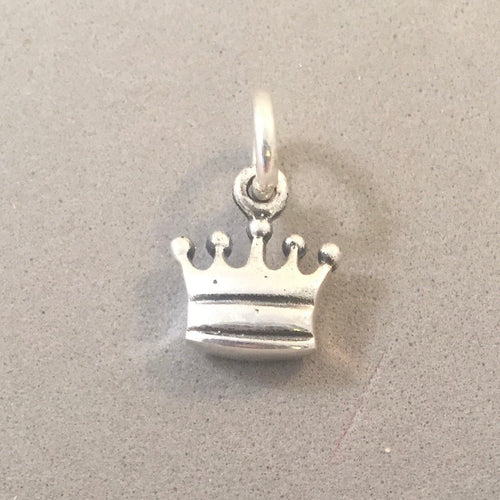 CROWN .925 Serling Silver Small Charm Pendant Queen King Princess Royalty Flat Double Sided du31