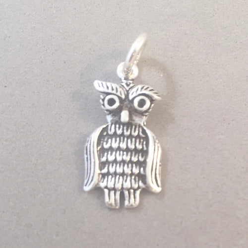 WISE OWL .925 Sterling Silver Charm Pendant Bird Wings bi38