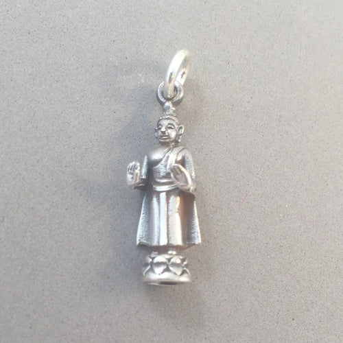 STANDING BUDDHA .925 Sterling Silver 3-D Charm Pendant Repelling the Ocean Luang Prabang Laos fa19