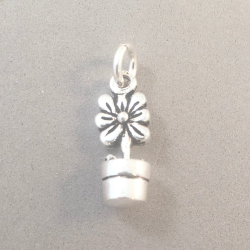 DAISY IN POT .925 Sterling Silver 3-D Charm Pendant Flower Plant Garden Blossoms Bloom ga58