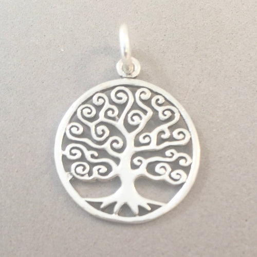 SWIRL BRANCHES TREE .925 Sterling Silver Charm Pendant Tree of Life Roots Leaves Circle Oak ga60