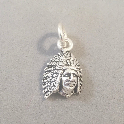 Native American HEADDRESS .925 Sterling Silver Charm Pendant Indian Chief Warrior Southwest GT05