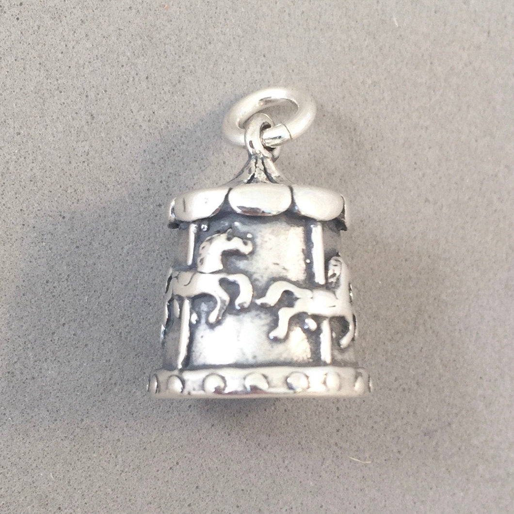 Sale! MERRY GO ROUND .925 Sterling Silver 3-D Charm Pendant Carousel Horse Fair Park Big Top Circus hs06