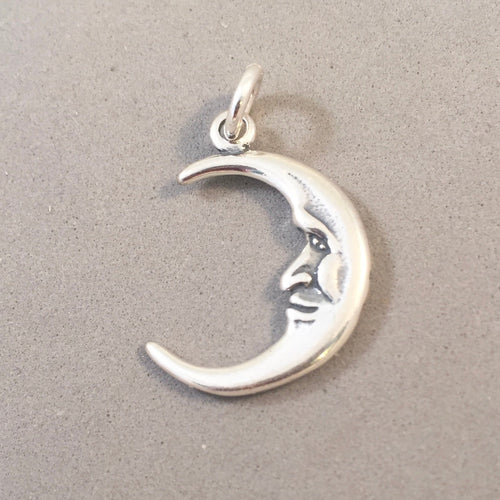 MAN in the MOON Charm .925 Sterling Silver Double Sided Charm Face Crescent Astrology my20