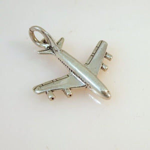 Passenger AIRPLANE .925 Sterling Silver 3-D Charm Pendant Jet Airliner Plane  vh13