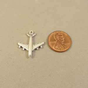 Passenger AIRPLANE .925 Sterling Silver 3-D Charm Pendant Jet Airliner Plane  vh13