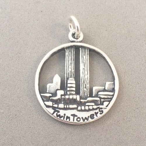 TWIN TOWERS .925 Sterling Silver Charm Pendant New York City Manhattan NY World Trade Center TY08