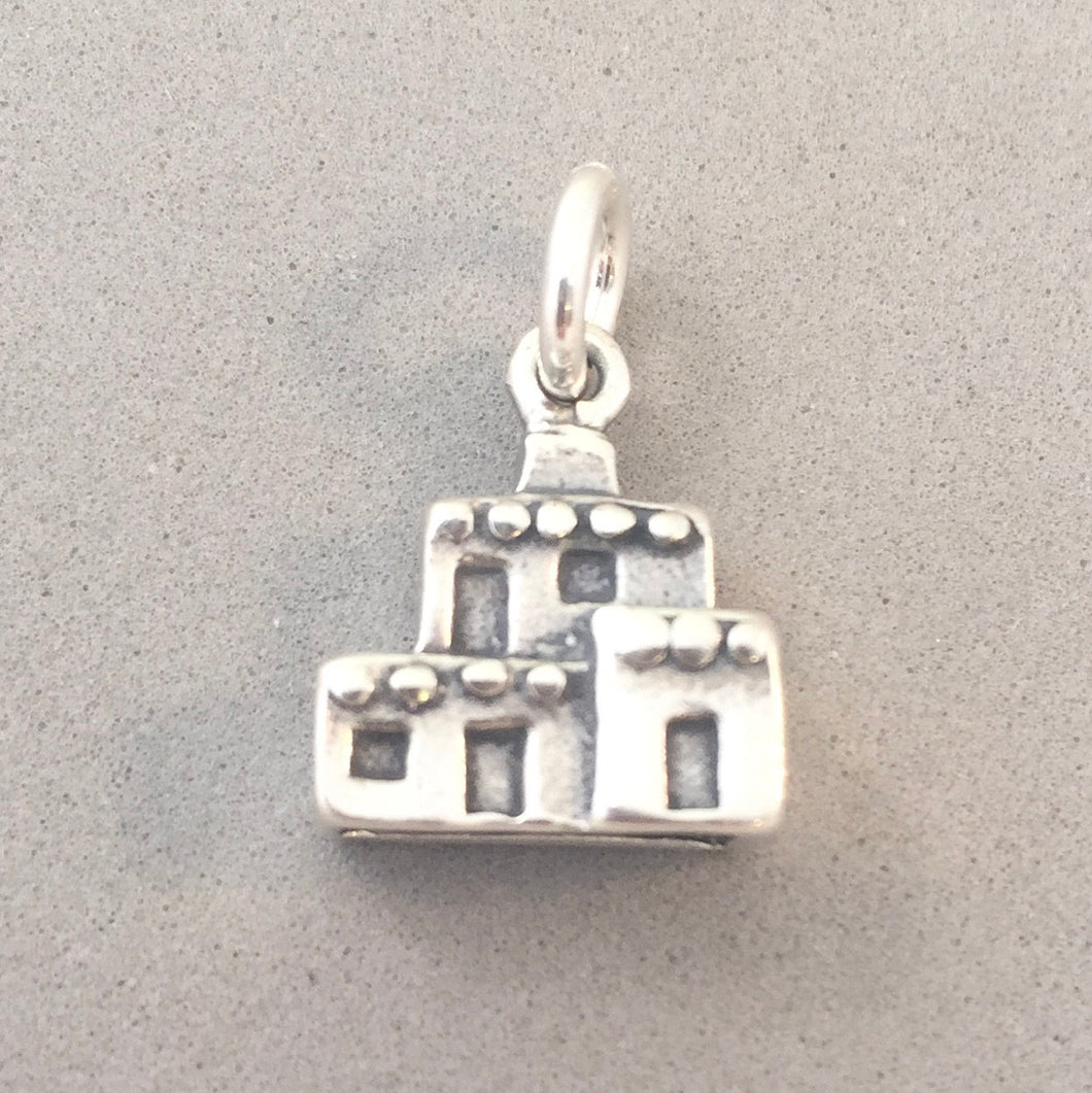 PUEBLO HOUSE .925 Sterling Silver 3-D Charm Pendant Native American Adobe Spanish tw09