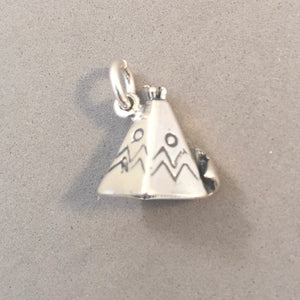 TEEPEE .925 Sterling Silver 3-D Charm Pendant Native American Indian Tepee Tee Pee Tribe TW05