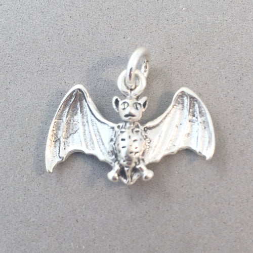 BAT .925 Sterling Silver 3-D Charm Pendant Cave Animal Spooky Scary Halloween HH02