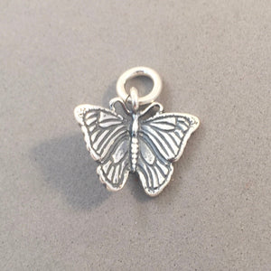 BUTTERFLY .925 Sterling Silver 3-D Charm Oxidized Flying Open Wings Pendant Garden Insect  SA01