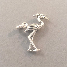 Load image into Gallery viewer, HERON .925 Sterling Silver 3-D Charm Pendant Bird Egret Crane Gray Reef Figural bi18