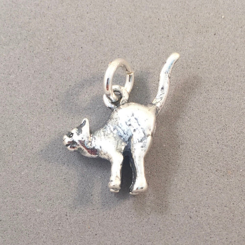 ALLEY CAT .925 Sterling Silver 3-D Charm Pendant Kitten Kitty Tail Up Pet Halloween HH06