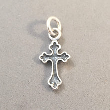 Load image into Gallery viewer, BUDDED CROSS .925 Sterling Silver Charm Pendant Oxidized Faith Religion fa03