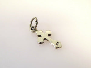 BUDDED CROSS .925 Sterling Silver Charm Pendant Oxidized Faith Religion fa03